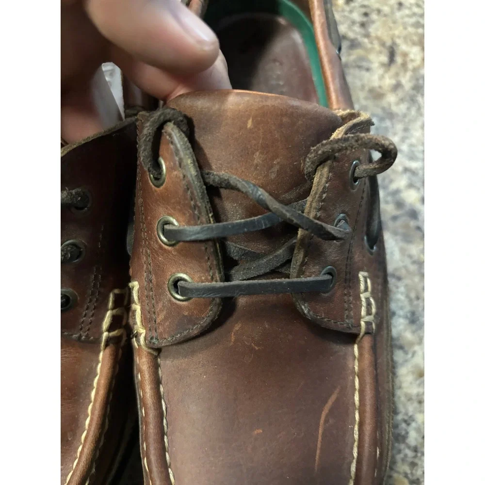 Trader Bay Mens Brown Leather Lug Sole Boat Shoes Moc Toe 77140 669 Size 9.5 D